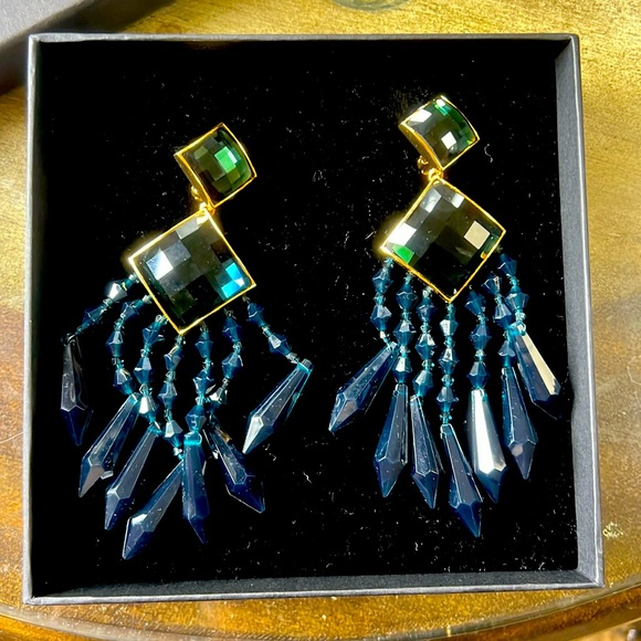 Balmain for H&M dazzling emerald style gem earrings. Clip on. - Picture 1 of 5